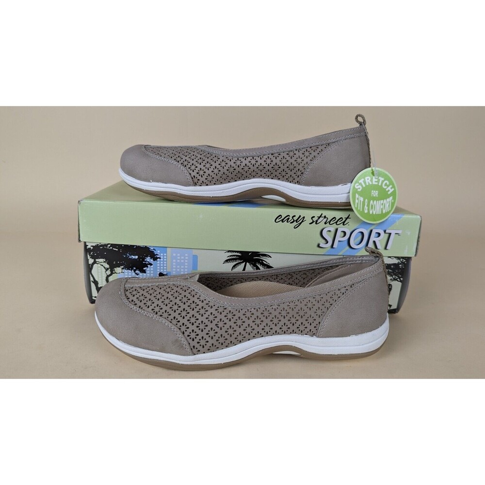 Easy Street Sport Stern Slip On Shoes Womens 5.5 M Taupe Perf Ballet Flats NWB